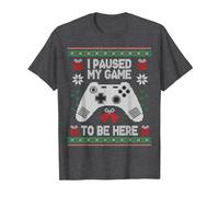 I Paused My Game to Be Here Pull de Noël Ugly Gamer T-Shirt, Homme, Chiné Foncé, M