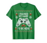 I Paused My Game to Be Here Pull de Noël Ugly Gamer T-Shirt, Homme, Vert Kelly, S