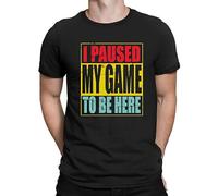 I Paused My Game to Be Here Retro Vintage T-Shirt Funny Gaming Gamer Cotton Tee Black T-Shirt Black M
