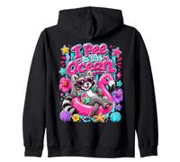 I Pee in The Ocean Funny Raccoon Flamingo Float Summer Humour Sweat à Capuche