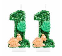 i-QiQi - Bougie d'anniversaire en forme de dinosaure en forme de chiffre 11 à paillettes - Design 3D - Décoration de gâteau d'anniversaire - Thème animal vert