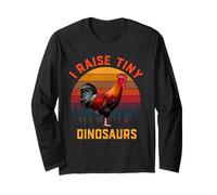 I Raise Tiny Dinosaurs Vintage Retro Funny Chicken Lover Manche Longue