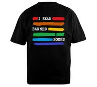 I Read Banned Books Rainbow T-Shirt Unisexe Noir en Coton Oversized Oversized Cotton Black Unisex T-Shirt