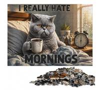 I Really Hate Mornings Cat Puzzle en Bois 300 pièces, Activité Familiale | Cadeau pour amateur de puzzle : présent de Noël pour passionné, activité d'intérieur le w nd.