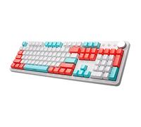 i-rocks K73M Clavier de jeu mécanique avec bouton de contrôle multimédia, 107 touches, touches PBT, touches de raccourci multimédia, câble USB-C amovible (commutateurs Cherry MX marron, menthe pêche)