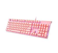 i-rocks K75M Clavier mécanique - 104 touches - avec commutateurs Cherry MX marron, touches PBT - Lumière LED rétroéclairée et touches de raccourci - Enregistreur lumière et macro programmable (rose)
