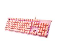 i-rocks K75M Clavier mécanique lumineux, 104 touches, touches PBT, lumière LED rétroéclairée et touches de raccourci - Enregistreur lumineux et macro programmable (interrupteur Cherry MX rouge, rose)