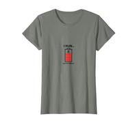I Run Out of Energy Funny Runner Battery T-Shirt, Femme, Vert Kaki chiné, L