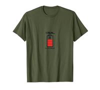 I Run Out of Energy Funny Runner Battery T-Shirt, Homme, Olive, L