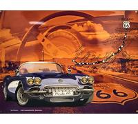 I&S / Les collections rétro IETS6618RA Plaque métal relief 40x30 cm Route 66 Corvette Route 66 / Licence Of Produit sous licence officielle et/ou design exclusif