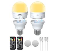I-SHUNFA Ampoule Rechargeable USB-C Avec Télécommande, Ampoules LED E27 7W AC100-240V, Ampoule Rechargeable à Contrôle Tactile Dimmable 3 Couleurs, Lampe D'urgence 2000mAh Avec Aimant, Lot de 2