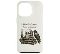 I Silently Correct Your Grammar Skull Raven Funny Teacher Coque pour iPhone 13 Pro