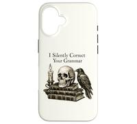 I Silently Correct Your Grammar Skull Raven Funny Teacher Coque pour iPhone 16