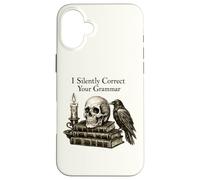 I Silently Correct Your Grammar Skull Raven Funny Teacher Coque pour iPhone 16 Plus