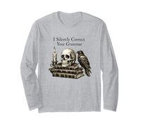 I Silently Correct Your Grammar Skull Raven Funny Teacher Manche Longue