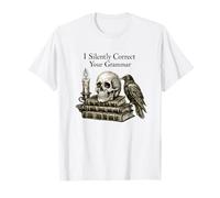 I Silently Correct Your Grammar Skull Raven Funny Teacher T-Shirt