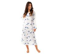 i-Smalls Nuisette d'hiver super douce 100 % coton à motif floral avec col boutonné et détails en dentelle brodée, Blanc et bleu., L