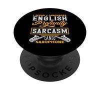 I Speak 4 Languages Sarcasme Saxophone Drôle Saxophoniste PopSockets PopGrip Adhésif
