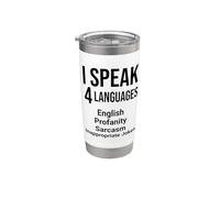 I SPEAK 4 LANGUES - Professeur de grammaire anglaise amusant Gobelet isotherme en acier inoxydable double paroi