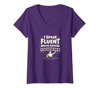 I Speak Fluent Movie Quotes Cinephile Film Lover T-Shirt avec Col en V, Femme, Violet, M