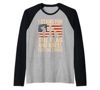 I Stand for The Flag and Kneel for The Cross Drapeau USA Foi Manche Raglan