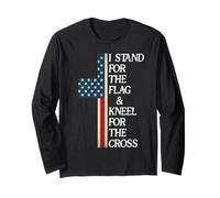 I Stand for The Flag and Kneel for The Cross USA Freedom God Manche Longue
