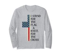 I Stand for The Flag Kneel for The Cross USA Freedom God US Manche Longue