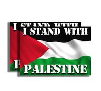 I Stand with Palestine Flag Sticker - Proud Supporting Peace Not War Political Sticker - Lot de 2 autocollants en vinyle de qualité supérieure | 12,7 cm sur le côté le plus large | Fabriqué aux