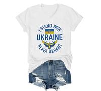 I Stand with Ukraine Shirt Ukraine T-shirt col V unisexe, blanc, S
