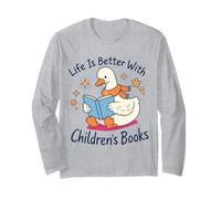 I Still Read Children's Books Cute Duck Reading Book Lover Manche Longue
