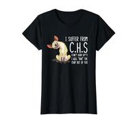I Suffer from C.H.S Can't Hear SH-t Funny Hyena Sarcastic T-Shirt Graphique avec Valeur, Femme, Noir, M
