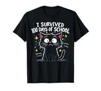 I Survived 100 Days of School Funny Cat Humour Student T-Shirt
