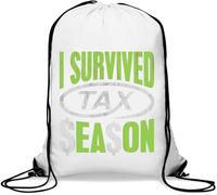 I Survived Tax Season Dollar Signs Sac de gym décontracté avec cordon de serrage Blanc