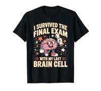 I Survived The Final Exam with My Last Brain Cell - T-Shirt Graphique avec Valeur, Homme, Noir, S
