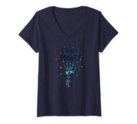 I Teach The Mighty Special Education Habilitation Educator T-Shirt avec Col en V, Femme, Bleu Marine, M