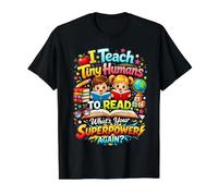 I Teach Tiny Humans to Read Reading Teacher Humour T-Shirt Graphique avec Valeur, Homme, Noir, L