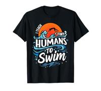 I Teach Tiny Humans To Swim Instructor Retro Wave Swimming T-Shirt