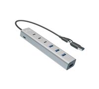i-tec HUB Métal 7 Ports USB-C/USB-A - USB 3.2 Gen 1 - 4x USB-A, 3x USB-C - Transfert 5Gbps - Alimentation 15W - Compatible Windows/macOS/Linux/Android/ChromeOS/iPadOS