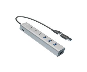 i-tec HUB Métal 7 Ports USB-C/USB-A - USB 3.2 Gen 1 - 4x USB-A, 3x USB-C - Transfert 5Gbps - Alimentation 15W - Compatible Windows/macOS/Linux/Android/ChromeOS/iPadOS