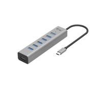 I-Tec Hub USB - 7 ports USB-A 3.2 Gen1, charge USB-C, boîtier métal, câble 30 cm, gris