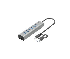 i-tec Hub USB-C vers 7x USB-A 3.2 Gen 1 5Gbps Boîtier Métal Gris - C31HUBMETAL703 - Compatible Windows/macOS/Linux/Android/ChromeOS/iPadOS