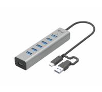 I-Tec Hub USB - 7 ports USB-A 3.2 Gen1, charge USB-C, boîtier métal, câble 30 cm, gris