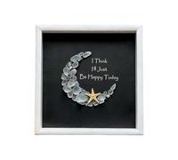 I Think I’ll Just Be Happy Today Sea Glass Moon Art, Handmade Crescent Moon Coastal Wall Decor, Positive Mindfulness Artwork for Bedroom Living Room, Meaningful Happiness Decor for Women Mom