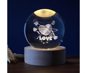 I-TOTAL® - Boule de verre 3D avec LED RGB effet au plafond, veilleuse pour enfants, lampe de nuit avec base en bois, thème fantastique, décoration en cristal design (LOVE)