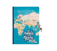 I-TOTAL® - Journal secret fourni avec cadenas en métal et deux clés/journal secret PAGES en DOTS (BLUE MAPS)