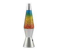 I-TOTAL® - Lampe à lave LED Paillettes - Design moderne avec effet bulles fluides, basse consommation, lumière LED intégrée, 37 cm (Base Argentée et Paillettes Arc-en-Ciel)