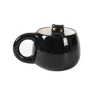 I-TOTAL® - Tasse en céramique avec animal en céramique sur le bord, tasse à thé ou café (BLACK CAT) 450 ml