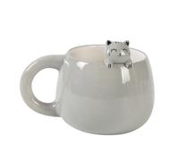 I-TOTAL® - Tasse en céramique avec animal en céramique sur le bord, tasse à thé ou café (GREY CAT) 450 ml