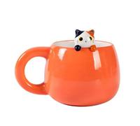 I-TOTAL® - Tasse en céramique avec animal en céramique sur le bord, tasse à thé ou café (ORANGE CAT) 450 ml