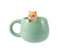 I-TOTAL® - Tasse en céramique avec animal en céramique sur le bord, tasse à thé ou café (SHIBA)